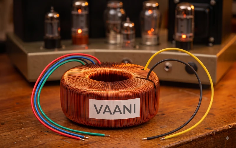 Toroidal vacuum tube output transformer with center-tapped primary and multiple speaker impedance taps